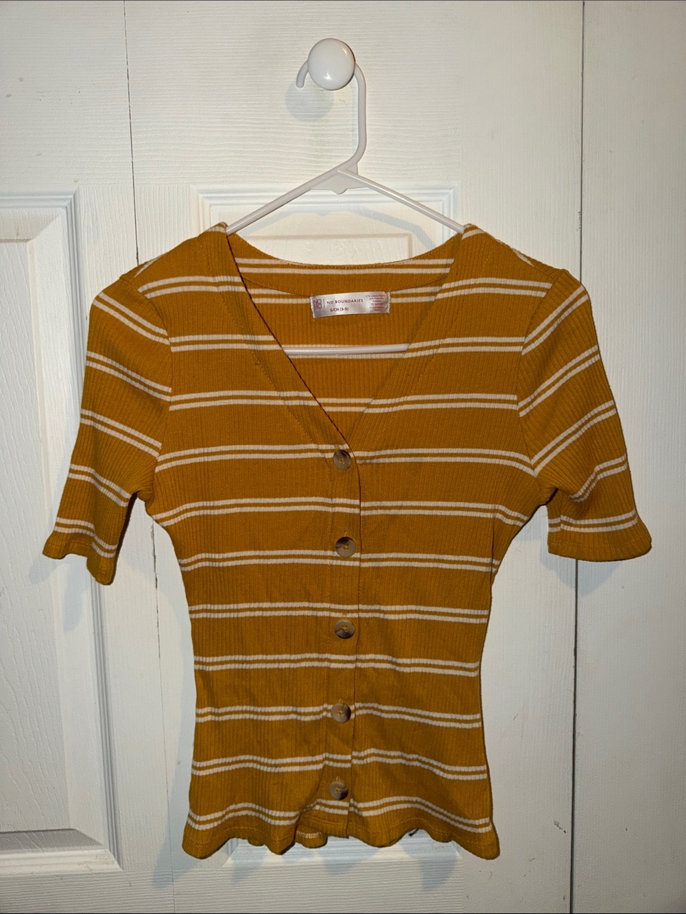 No Boundaries Mustard Yellow Striped Button-Down Ribbed Top